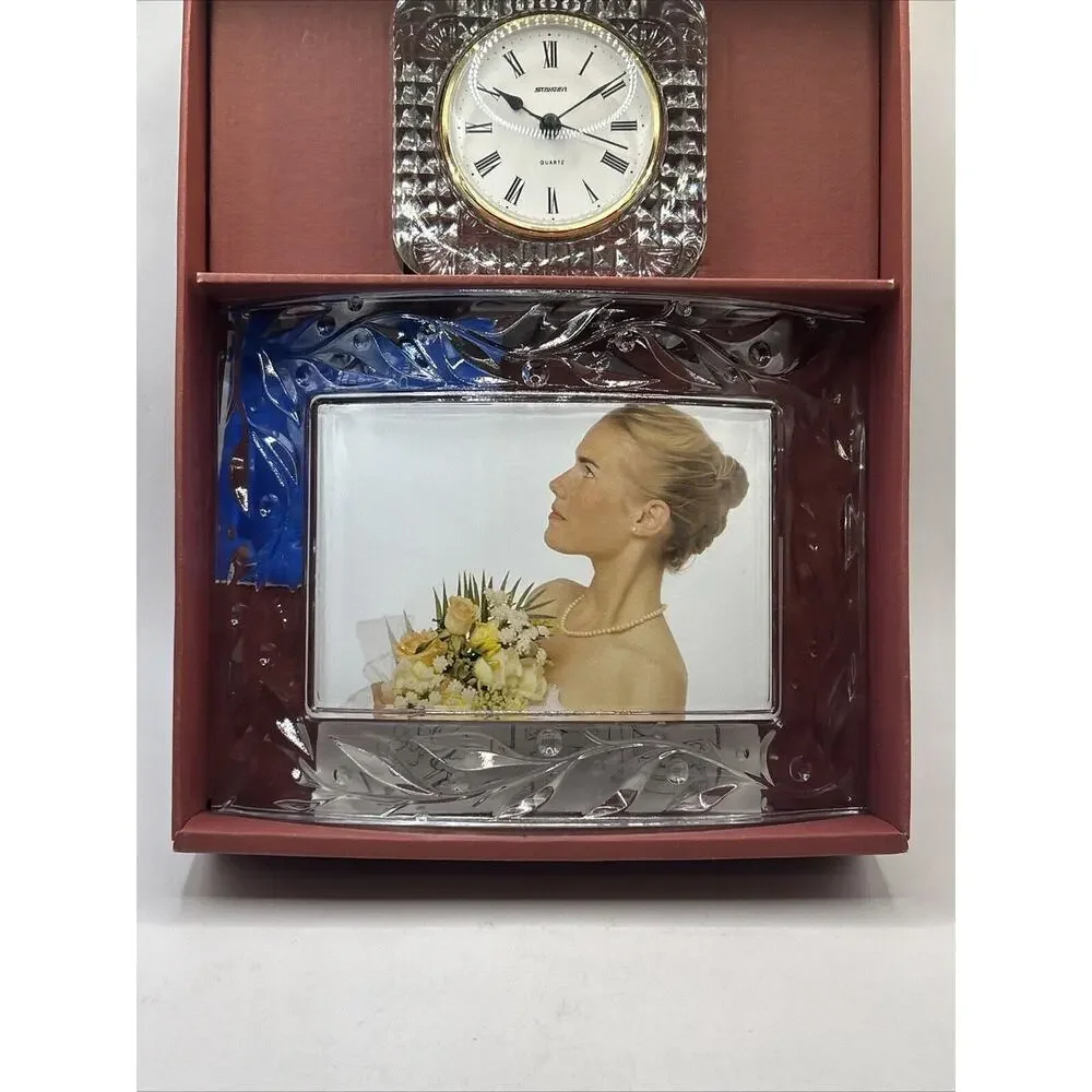 Cristal d' Arques Crystal Petals 24% crystal Photo Frame & Clock Md France C5
